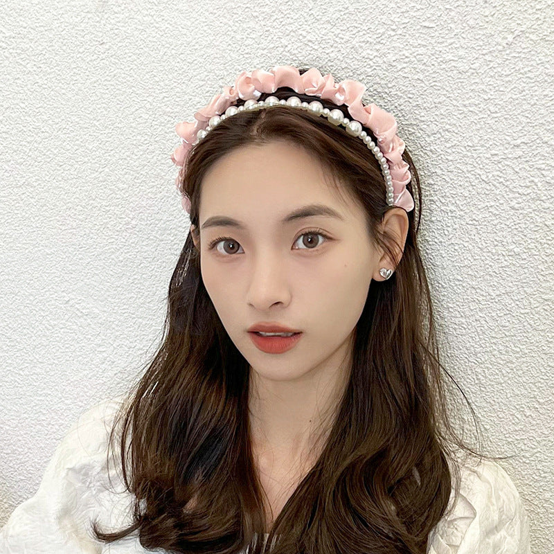 fashion solid color cloth pearl hair band 1 piece