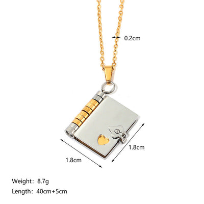 Jewelry IG Style envelope Heart Shape Titanium Steel Zircon Gold Plated Inlay Pendant Necklace