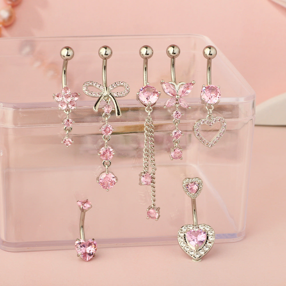 1 Piece Belly Rings Simple Style Heart Shape 316 Stainless Steel  Inlay Zircon