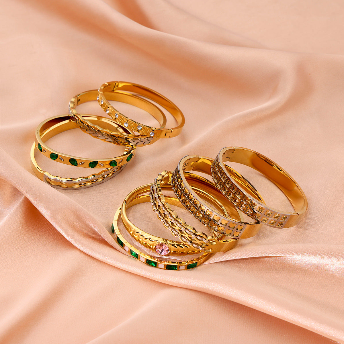 Elegant Geometric Square Leaves Titanium Steel Bangle In Bulk