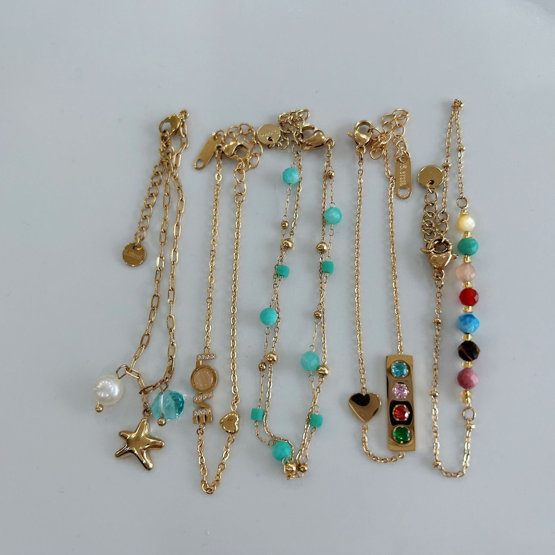 Modern Style Classic Style Love Starfish Heart Shape 304 Stainless Steel natural stone Bracelets In Bulk