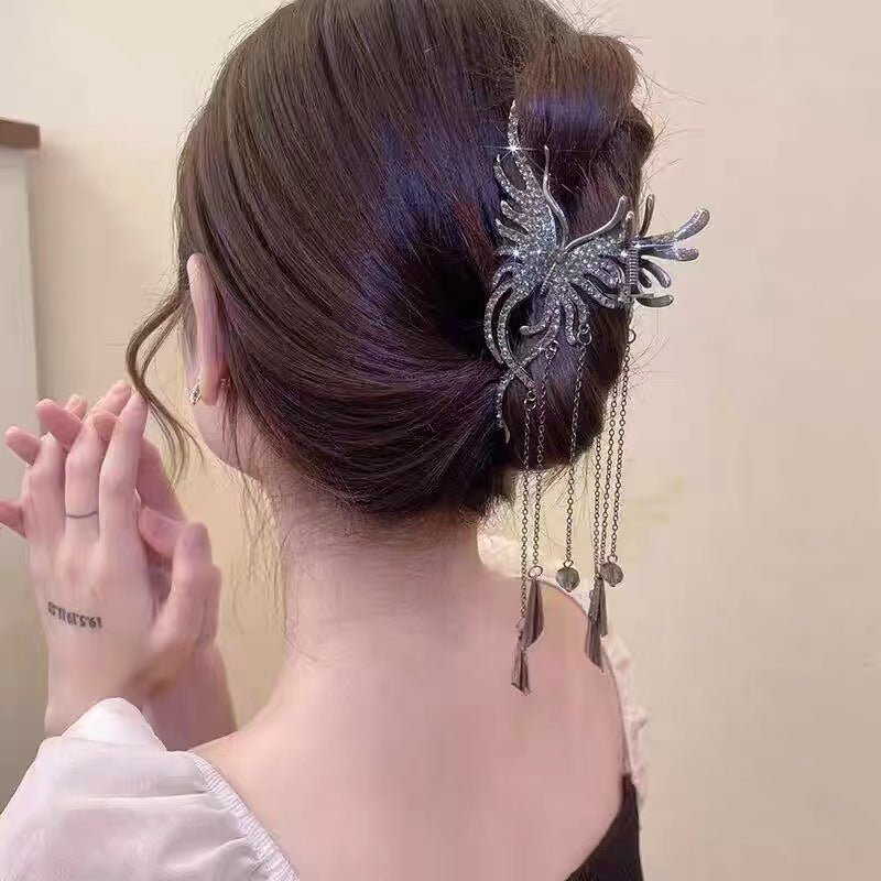 elegant fashion butterfly alloy tassel inlay artificial pearls rhinestones hair clip