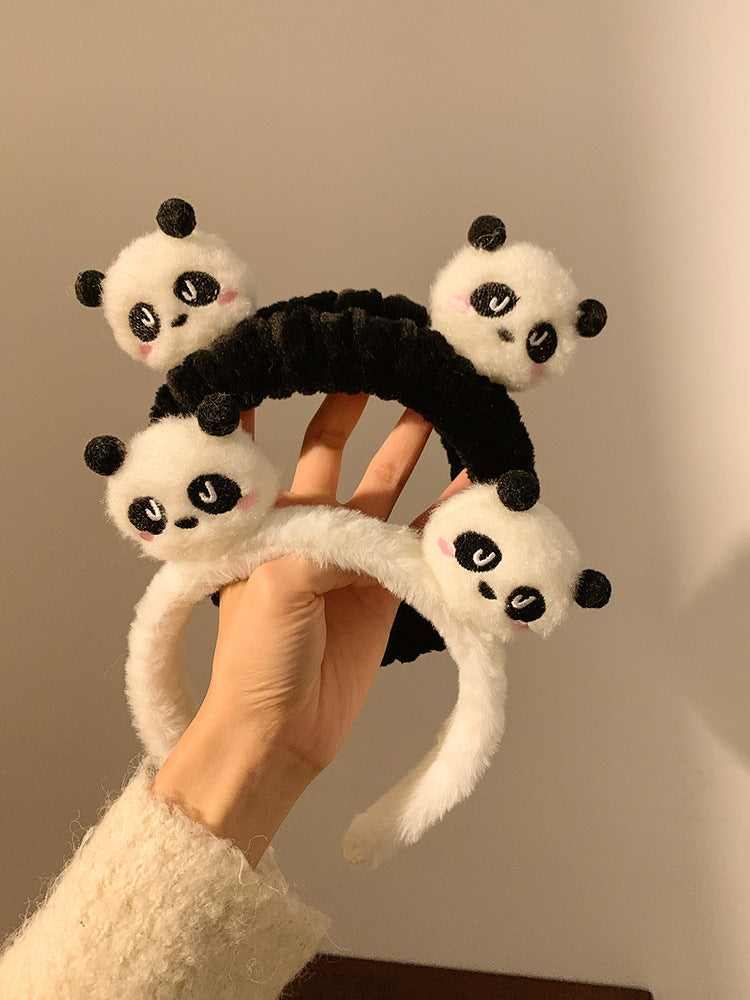 Panda Plush Face Wash Hair Bands Autumn and Winter Hair Band Hair Fixer Non-Slip Headband Female 2024 New Hair Pin Hairware