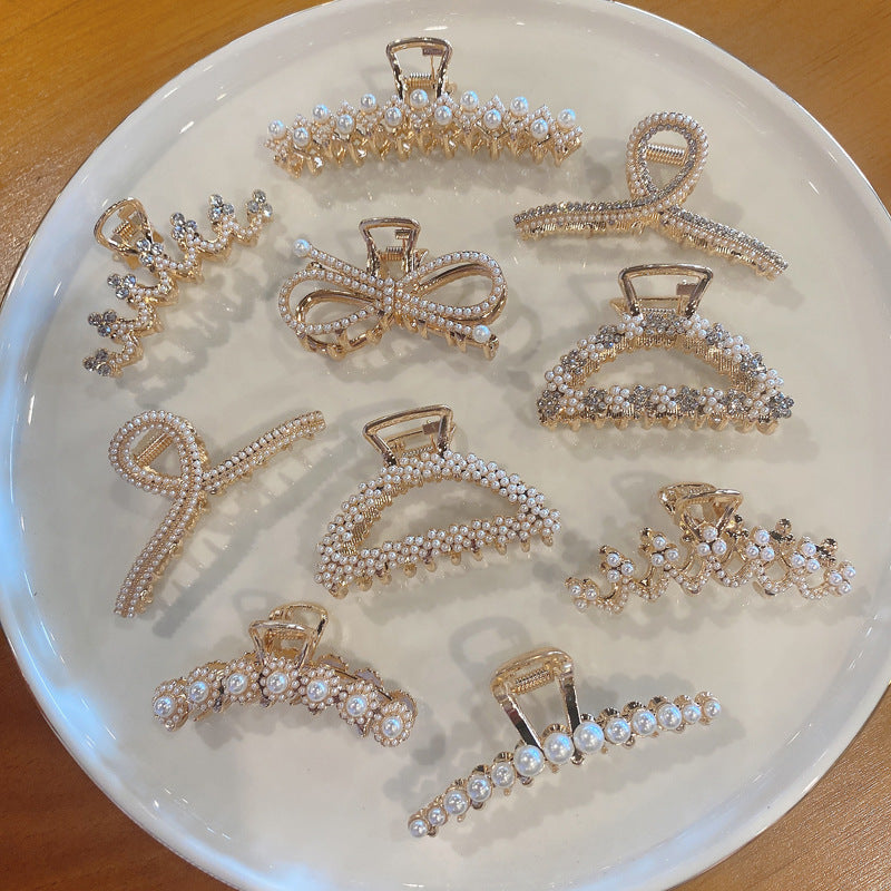korean style imitation pearl metal rhinestone catch clip