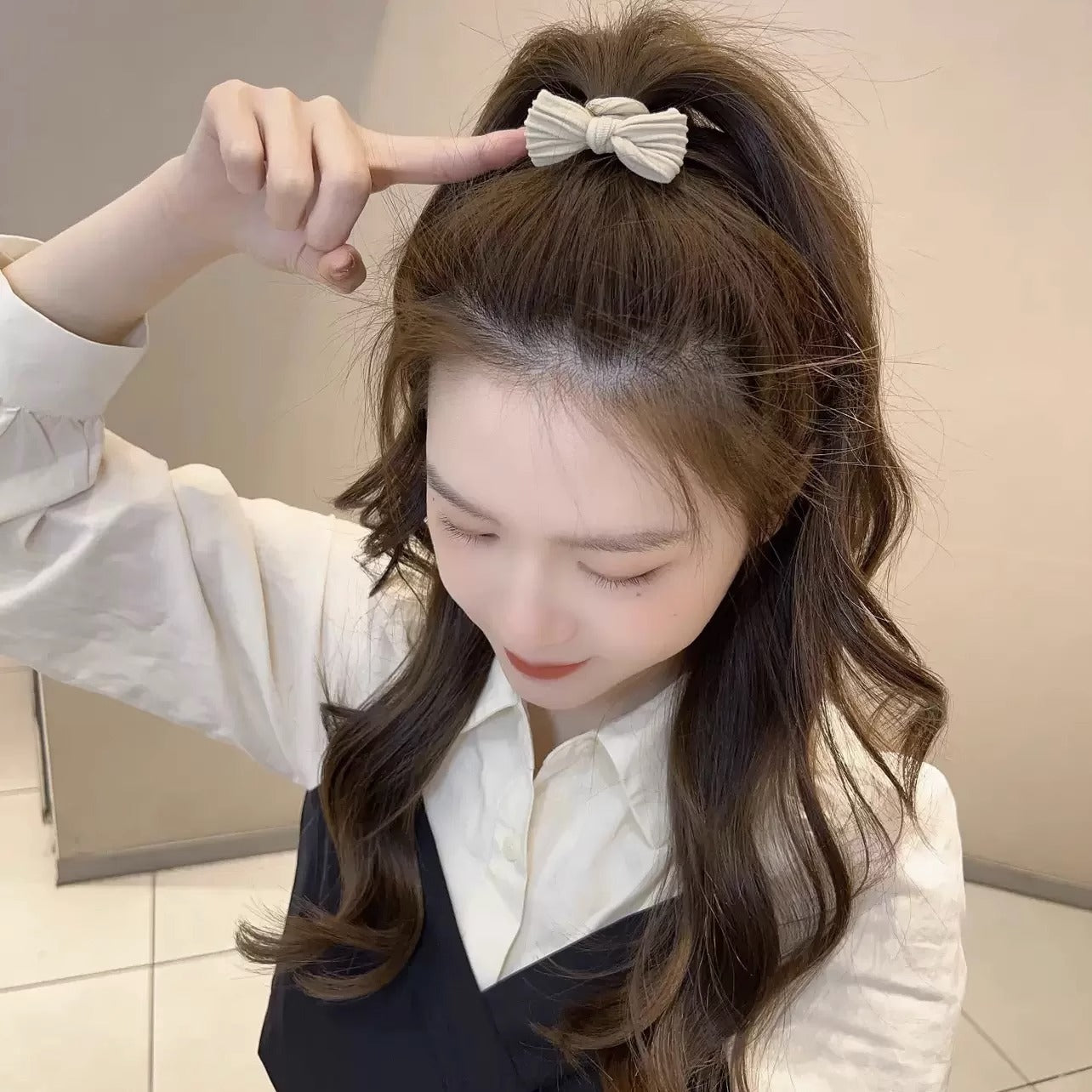 simple style solid color bow knot cloth bowknot hair tie