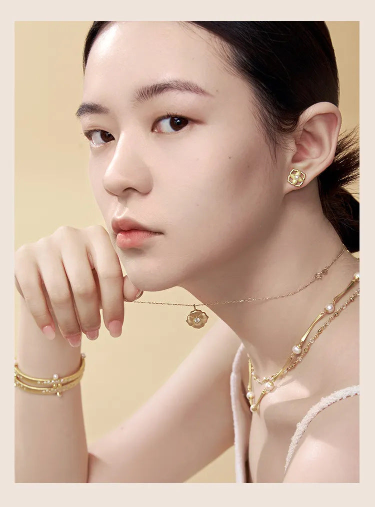 Alloy Copper Inlay Flower Birthstone Pendant Necklace