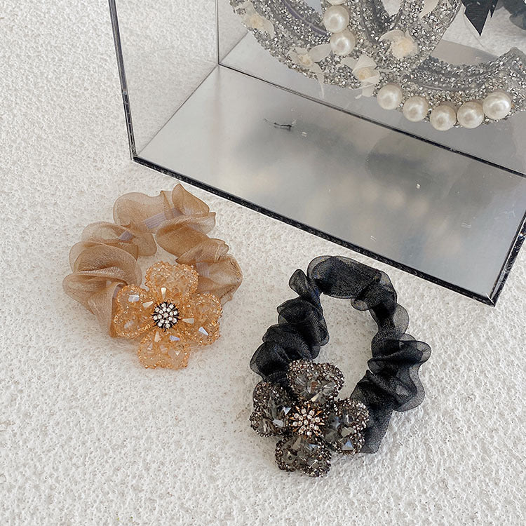 fashion bow knot cloth handmade rhinestones hair tie 1 piece