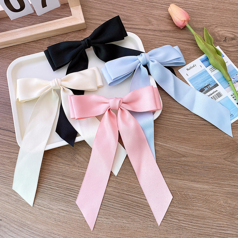 Sweet Ballet Style Satin Double Layer Big Bow Hairpin Spring Clip Streamer Elegant Girls Princess Hairstyle Hair Accessories
