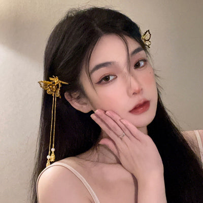 women's fashion butterfly alloy butterfly hollow out artificial pearls hair clip