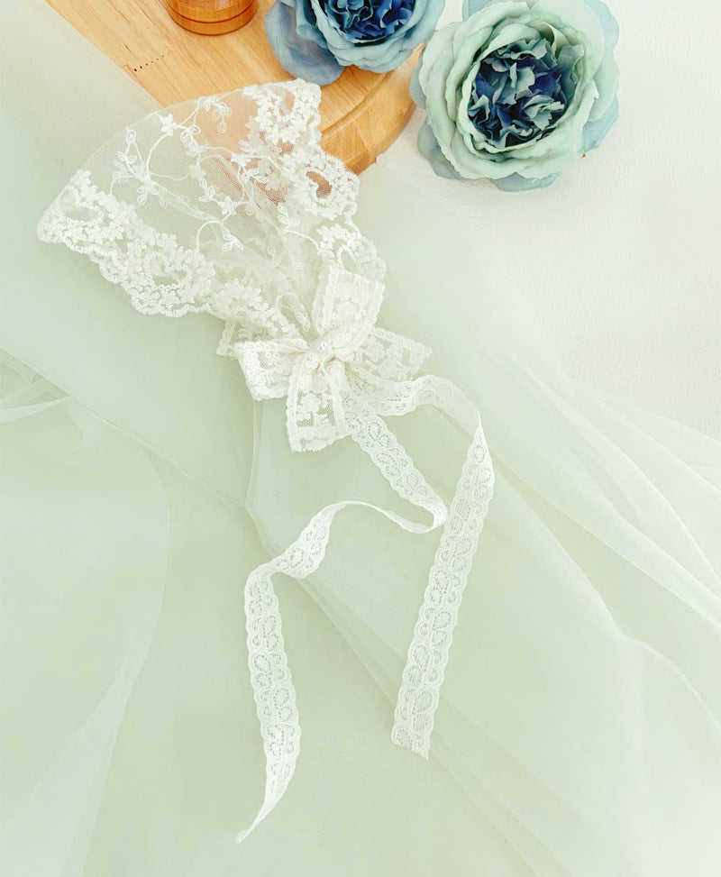 princess solid color bow knot lace net yarn hair band