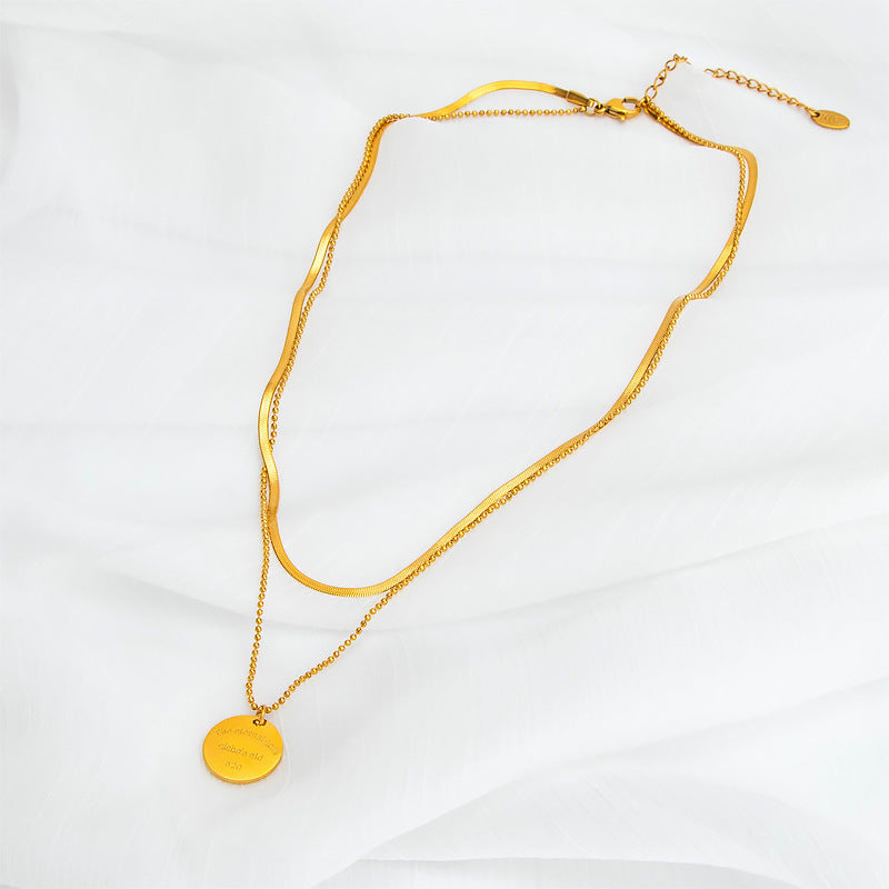Jewelry Casual Simple Style Round Letter Titanium Steel Double Layer Necklaces