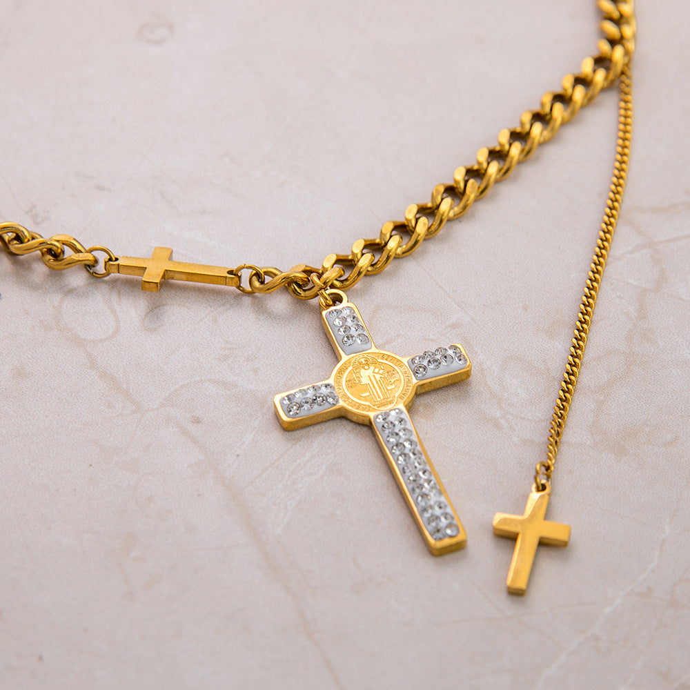Jewelry Vintage Style Cross 304 Stainless Steel Plating Double Layer Necklaces