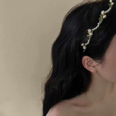 women's fairy style sweet waves flower imitation pearl alloy hair band
