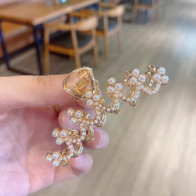 korean style imitation pearl metal rhinestone catch clip