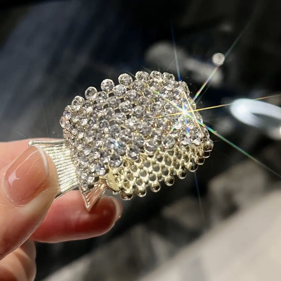 fashion simple style geometric metal inlay artificial pearls rhinestones hair buckle