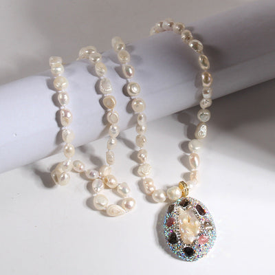 Elegant Vintage Style Geometric natural stone Beaded Chain Pendant Necklace In Bulk