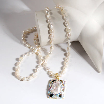 Elegant Vintage Style Geometric natural stone Beaded Chain Pendant Necklace In Bulk
