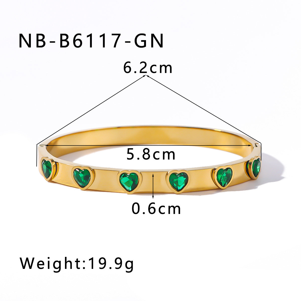 IG Style Shiny Heart Shape 304 Stainless Steel 18K Gold Plated Zircon Bangle In Bulk
