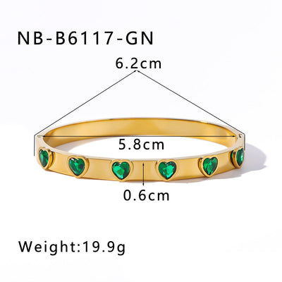 IG Style Shiny Heart Shape 304 Stainless Steel 18K Gold Plated Zircon Bangle In Bulk