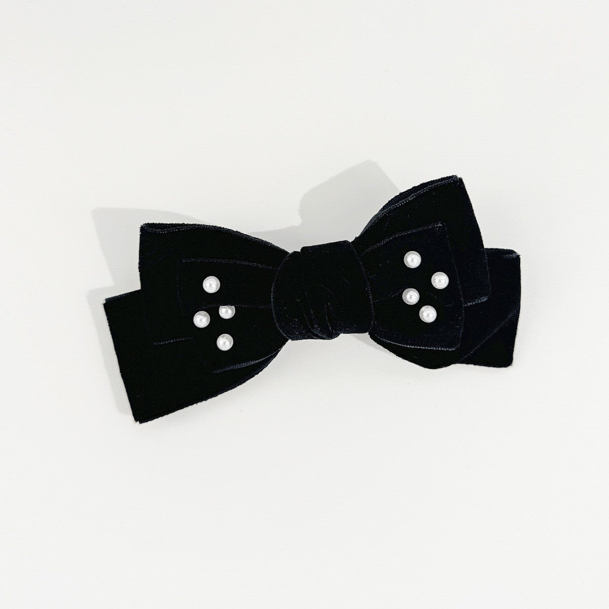 Women's Basic Bow Knot Flocking Inlaid Pearls Hair Clip