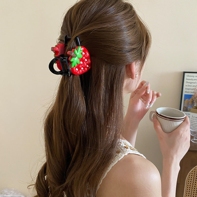 Cute Sweet Women's Fruit Strawberry Arylic Fruit Hair Claws