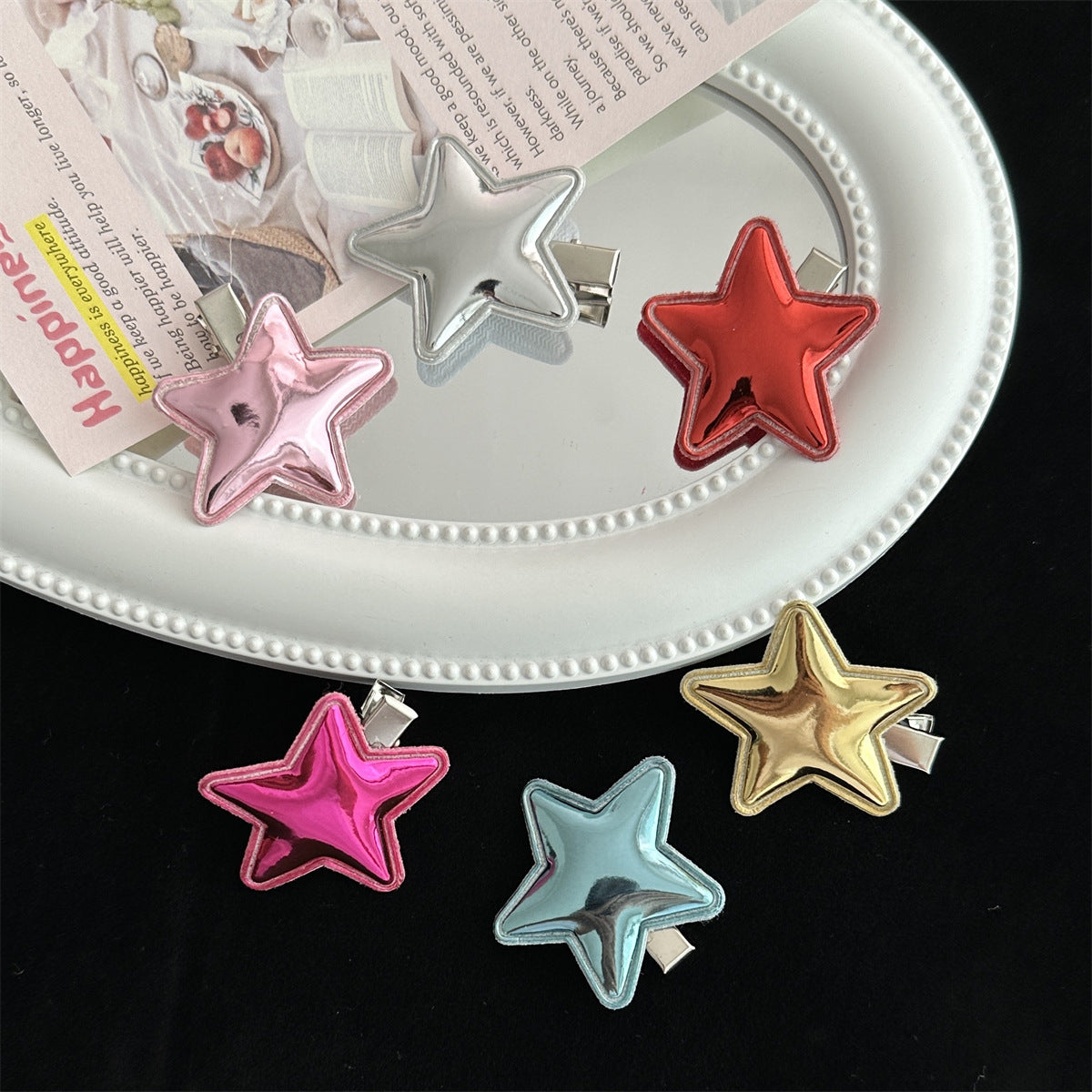 women's simple style pentagram pu leather hair clip