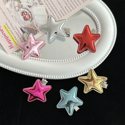 women's simple style pentagram pu leather hair clip