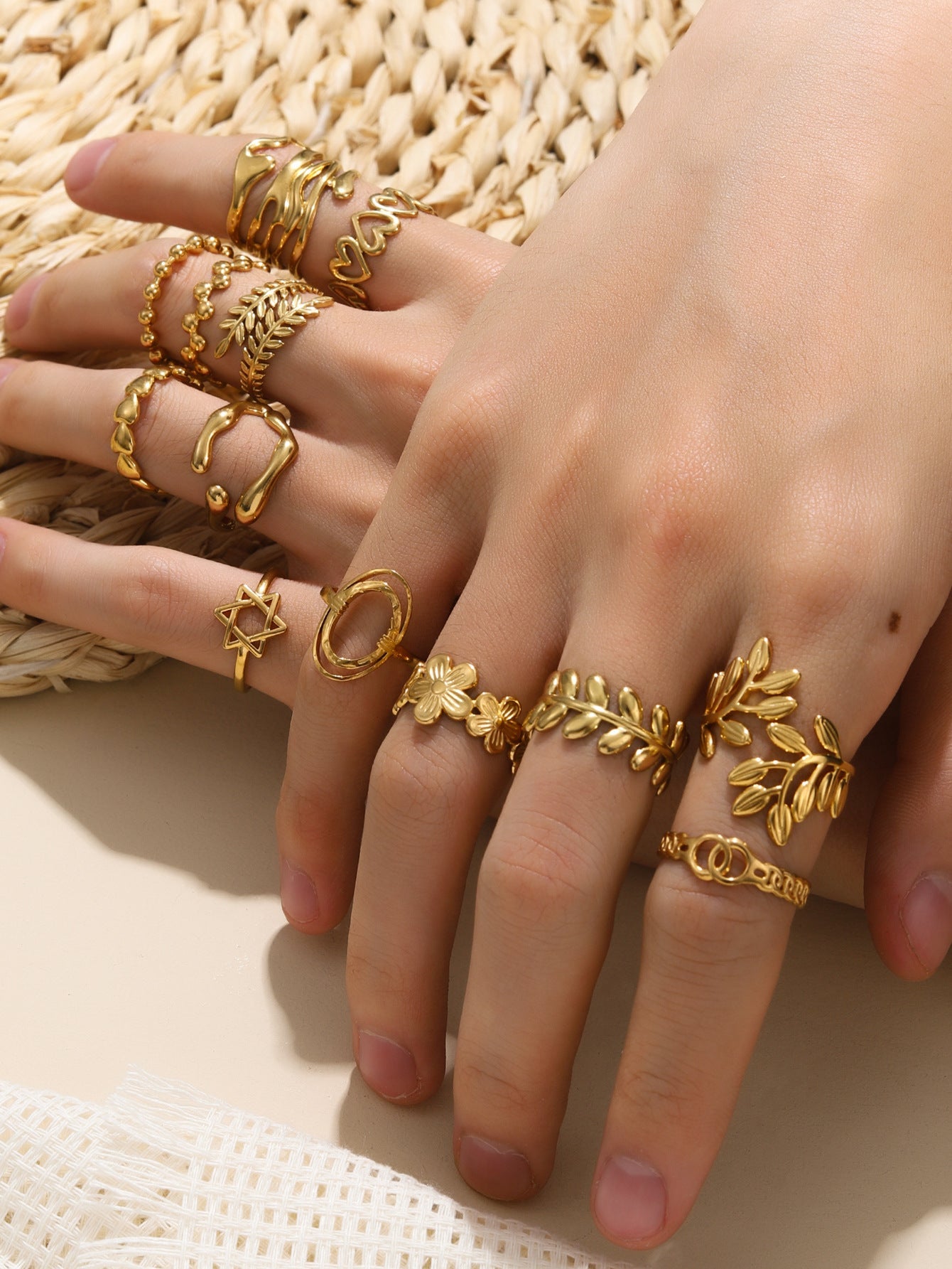 Jewelry Retro Leaf Heart Shape Flower 304 Stainless Steel Plating Open Rings