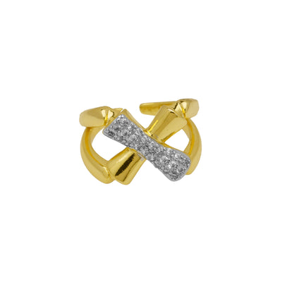 Jewelry IG Style Geometric Copper Zircon 18K Gold Plated Mixed Metal Inlay Open Rings