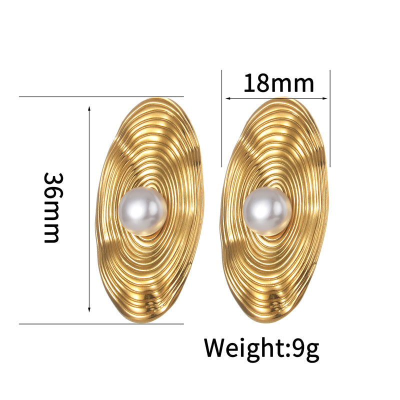 1 Pair Artistic Geometric Bow Knot Rectangle Inlay 304 Stainless Steel Pearl 18K Gold Plated Ear Studs