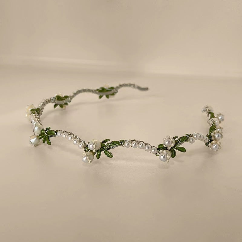 women's fairy style sweet waves flower imitation pearl alloy hair band