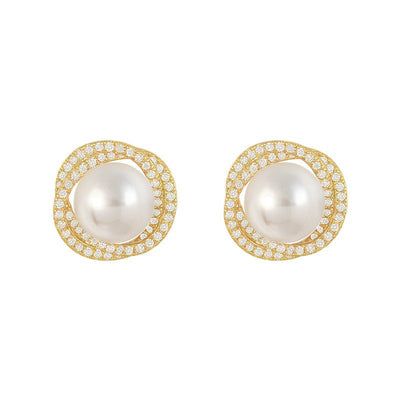 925 Silver Needle Spiral Pearl Stud Earrings Women's Premium Temperament Earrings