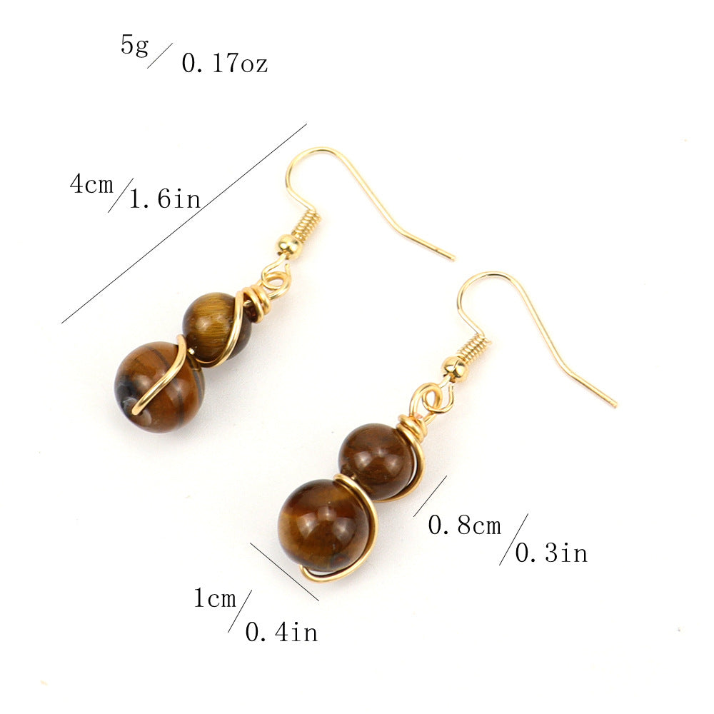 1 Pair Casual Pastoral Gourd Beaded natural stone Copper Drop Earrings