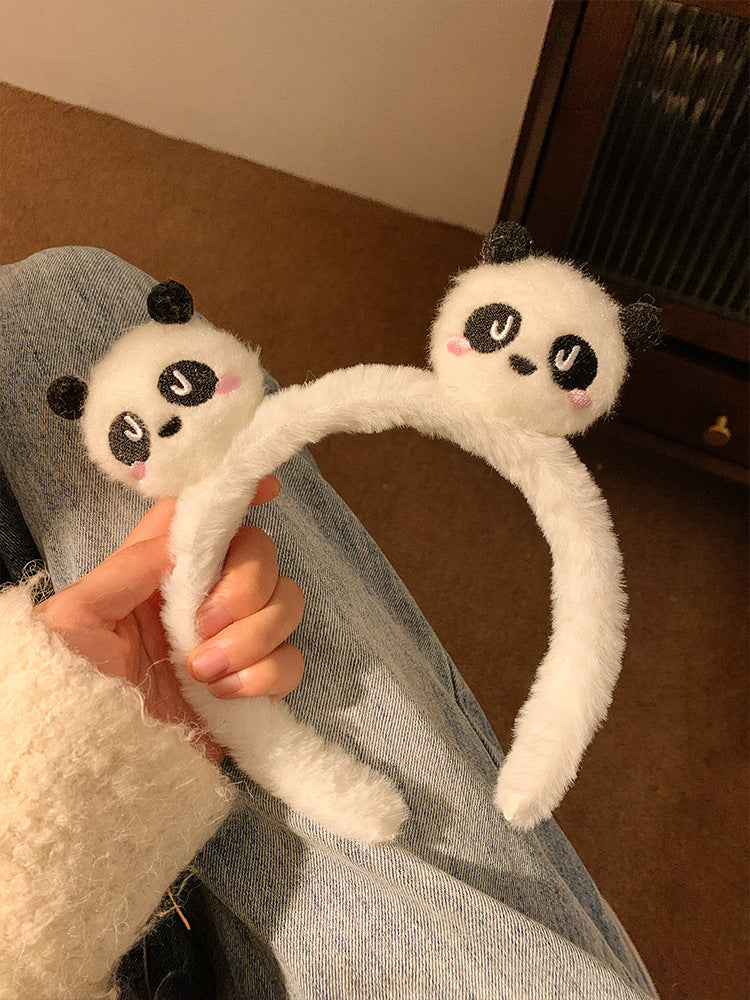 Panda Plush Face Wash Hair Bands Autumn and Winter Hair Band Hair Fixer Non-Slip Headband Female 2024 New Hair Pin Hairware