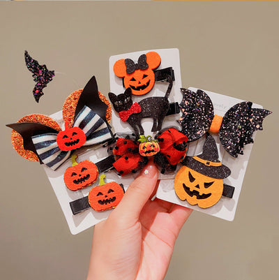 Halloween Cute Funny Women's Pumpkin Cat Bow Knot Hair Clip