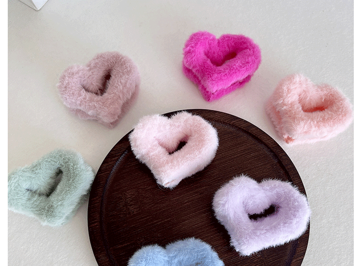 Women's Sweet Heart Shape Faux rabbit fur Plastic Handmade Hair Clip
