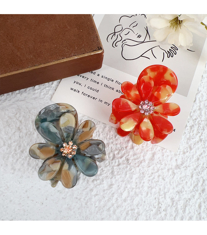 Women's Sweet Flower Acetic acid sheets Inlay Rhinestones Hair Claws