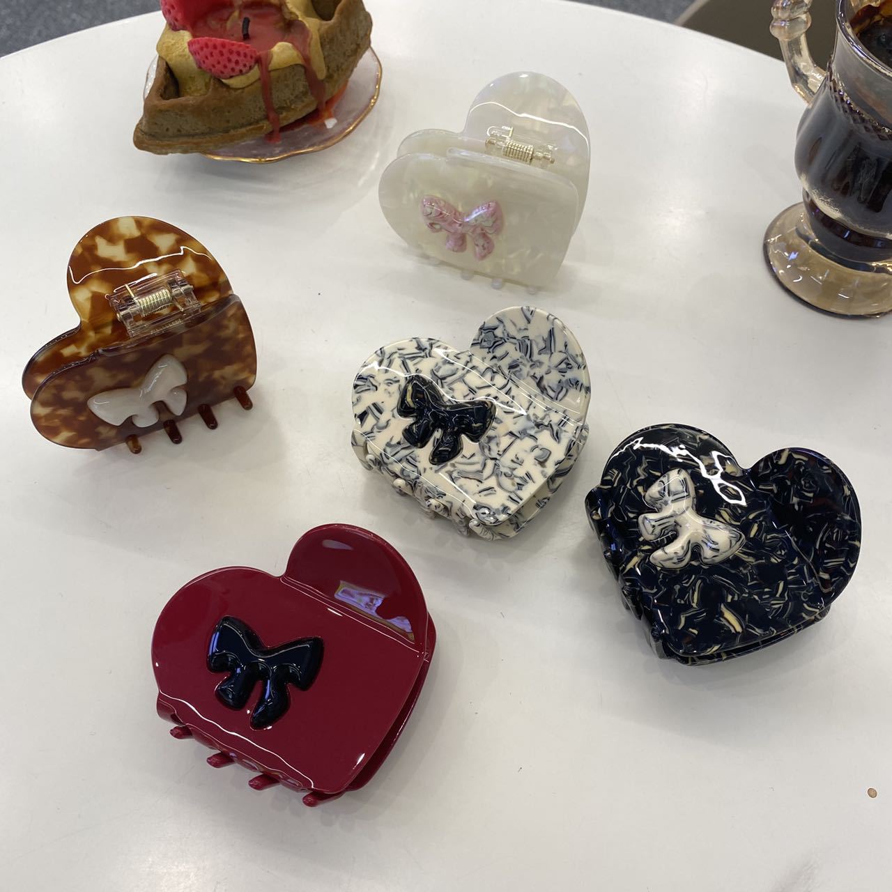 Women's Simple Style Heart Shape Bow Knot Acetic acid sheets Hair Claws