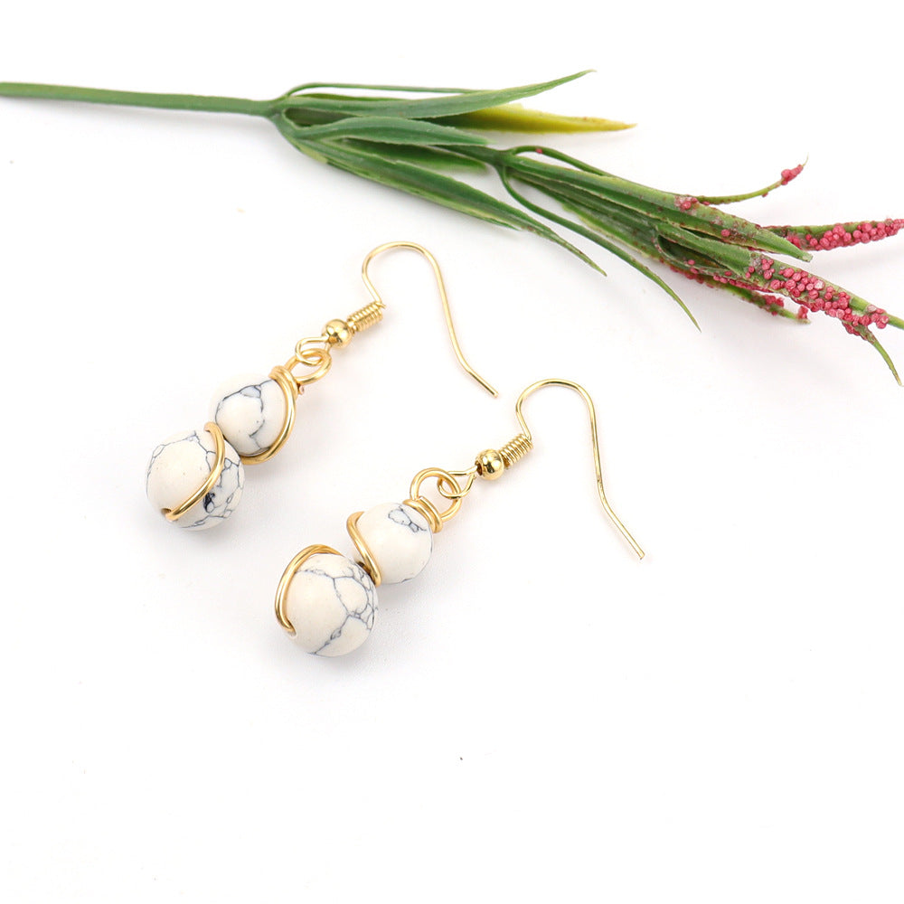 1 Pair Casual Pastoral Gourd Beaded natural stone Copper Drop Earrings