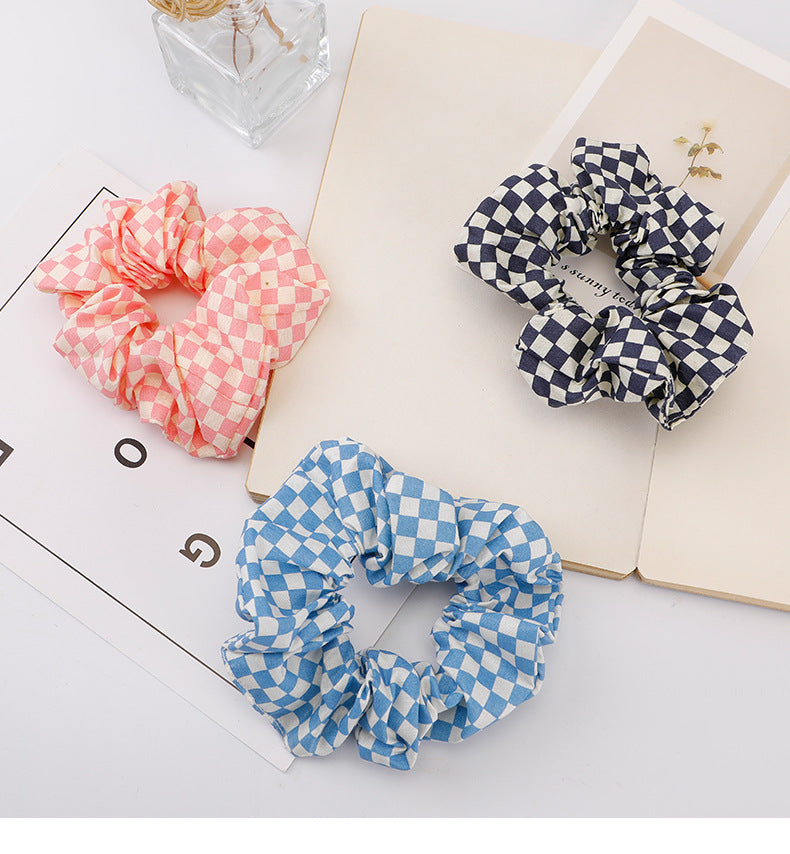 women's sweet simple style plaid cloth hair tie