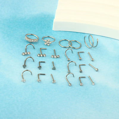 1 Set Nose Rings & Studs Casual Simple Style Geometric 316L Stainless Steel  Inlay Zircon Nose Rings & Studs