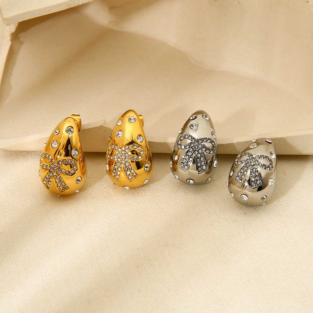 1 Pair Simple Style Commute Bow Knot Plating 304 Stainless Steel Ear Studs