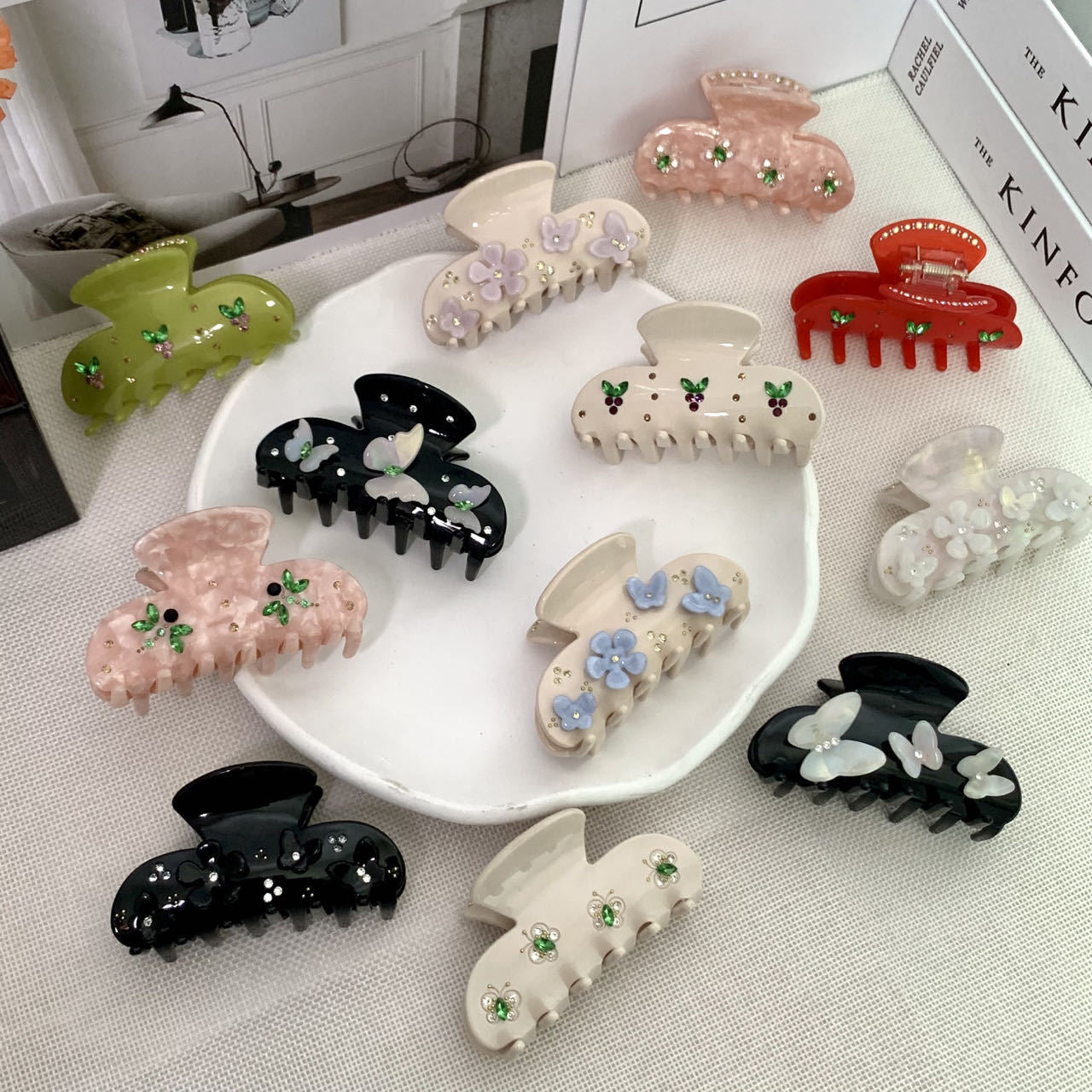 original design flower butterfly acetic acid sheets diamond hair claws