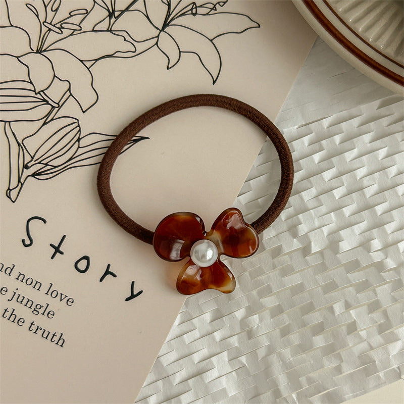 Women's Sweet Flower Acetic acid sheets Pearl Hair Tie