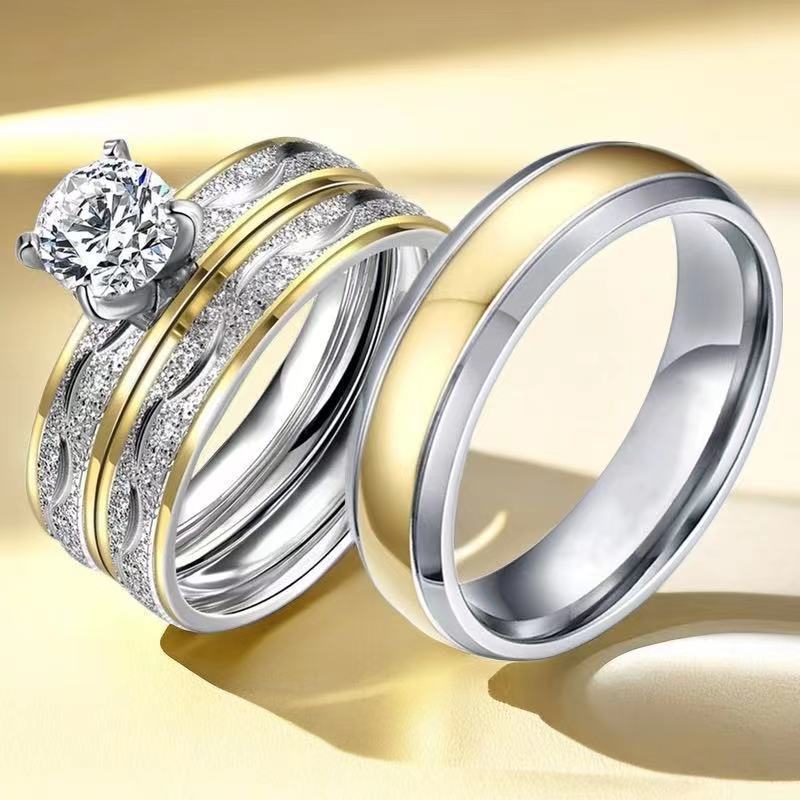 Jewelry Simple Style Geometric Titanium Steel Zircon Mixed Metal Plating Rings