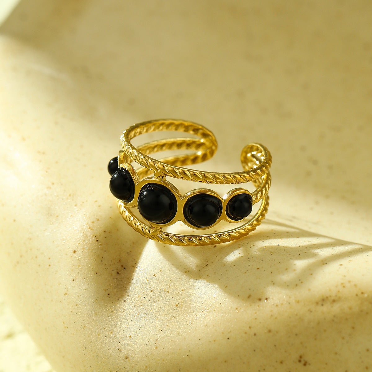 Jewelry Casual Simple Style Geometric 304 Stainless Steel Natural Stone Plating Open Rings