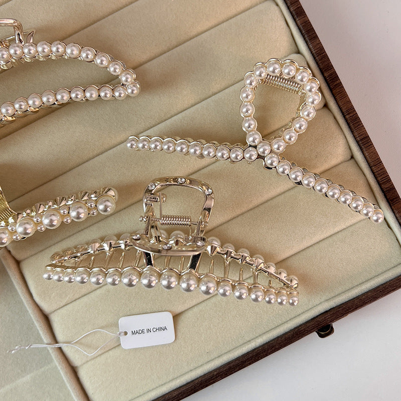 elegant geometric alloy inlay artificial pearls hair claws