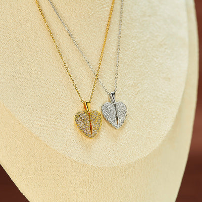 Jewelry Casual Elegant Heart Shape Wings 304 Stainless Steel Copper Zircon Pendant Necklace