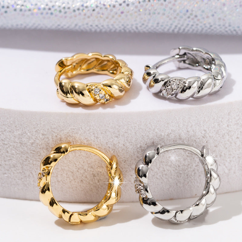 1 Pair Simple Style Geometric Copper Zircon 18K Gold Plated Earrings