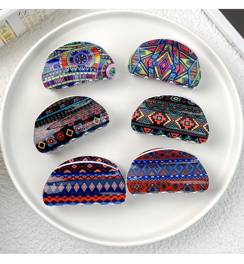 Women's Casual Bohemian Printing Acetic acid sheets Hair Claws